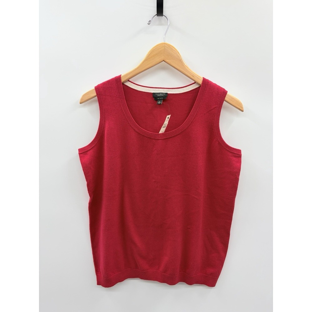 Talbots Petites Womens XP Pima Cotton Sleeveless Crew Neck Sweater in Red 2589